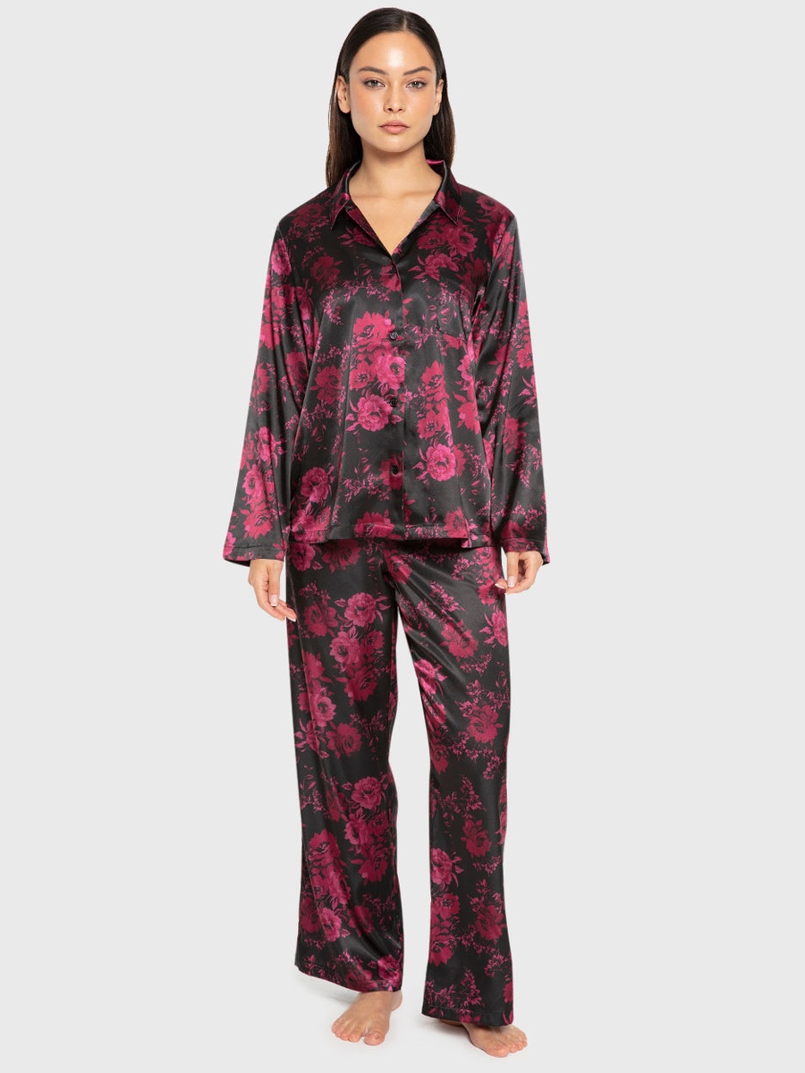 Floral Satin Long Sleeve Shirt and Pyjama Set