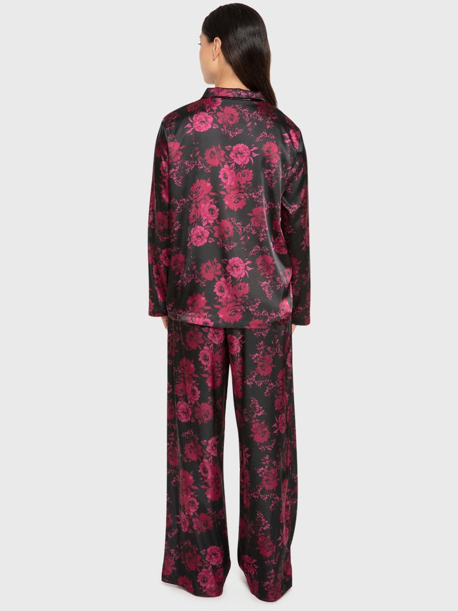 Floral Satin Long Sleeve Shirt and Pyjama Set