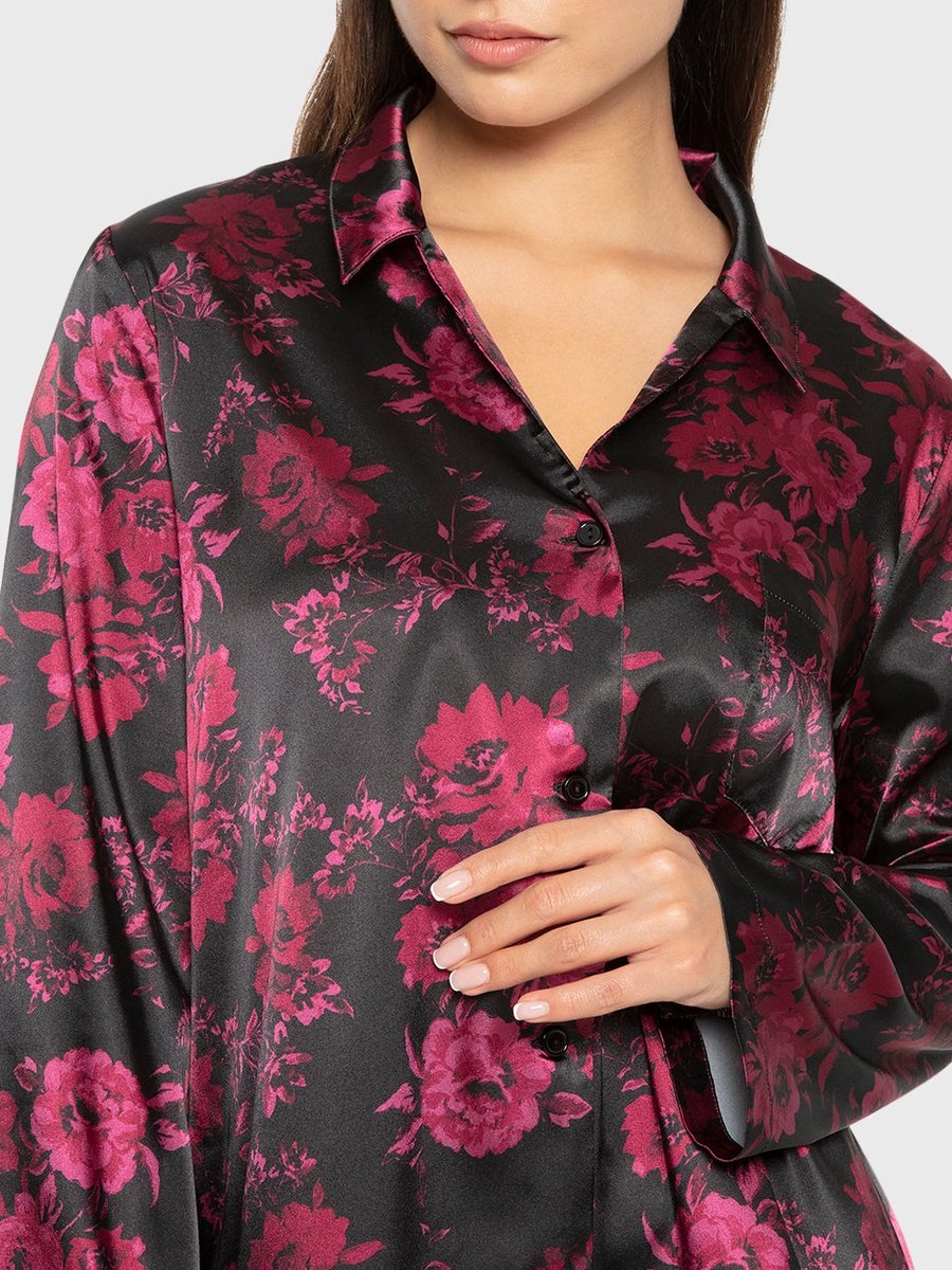 Floral Satin Long Sleeve Shirt and Pyjama Set