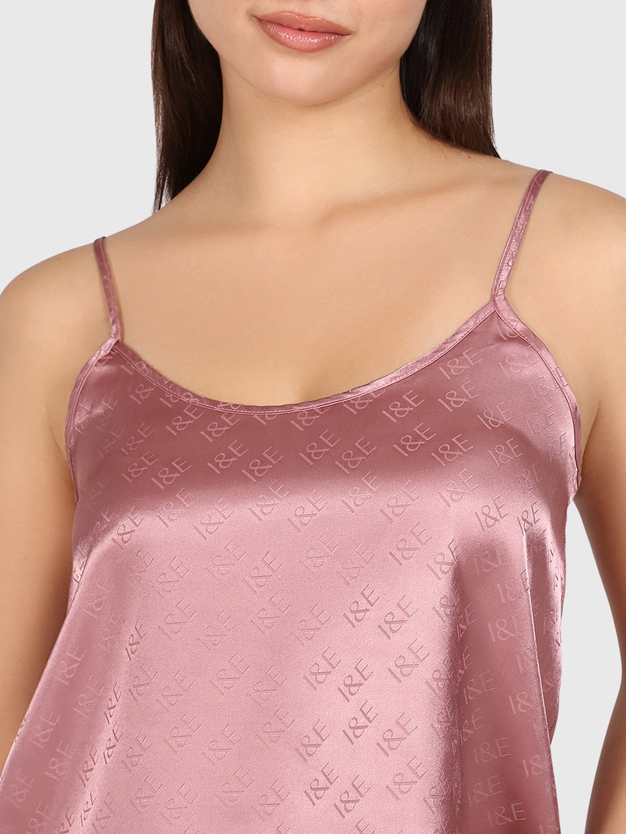 Pink Satin Logo Pattern Cami and Shorts Set