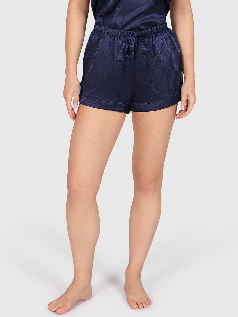 Navy Blue Satin Logo Pattern Cami and Shorts Set