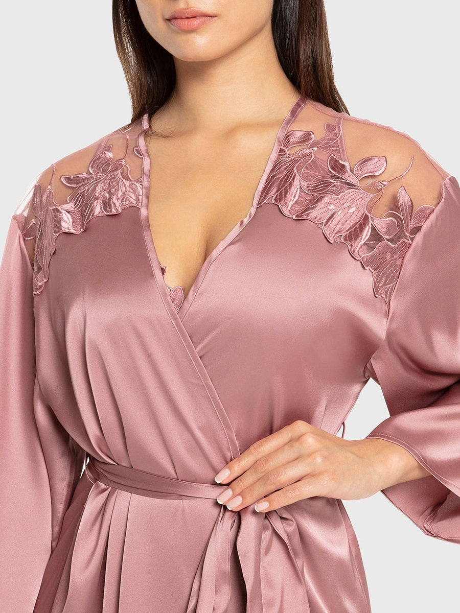 Textured Lace Satin Robe