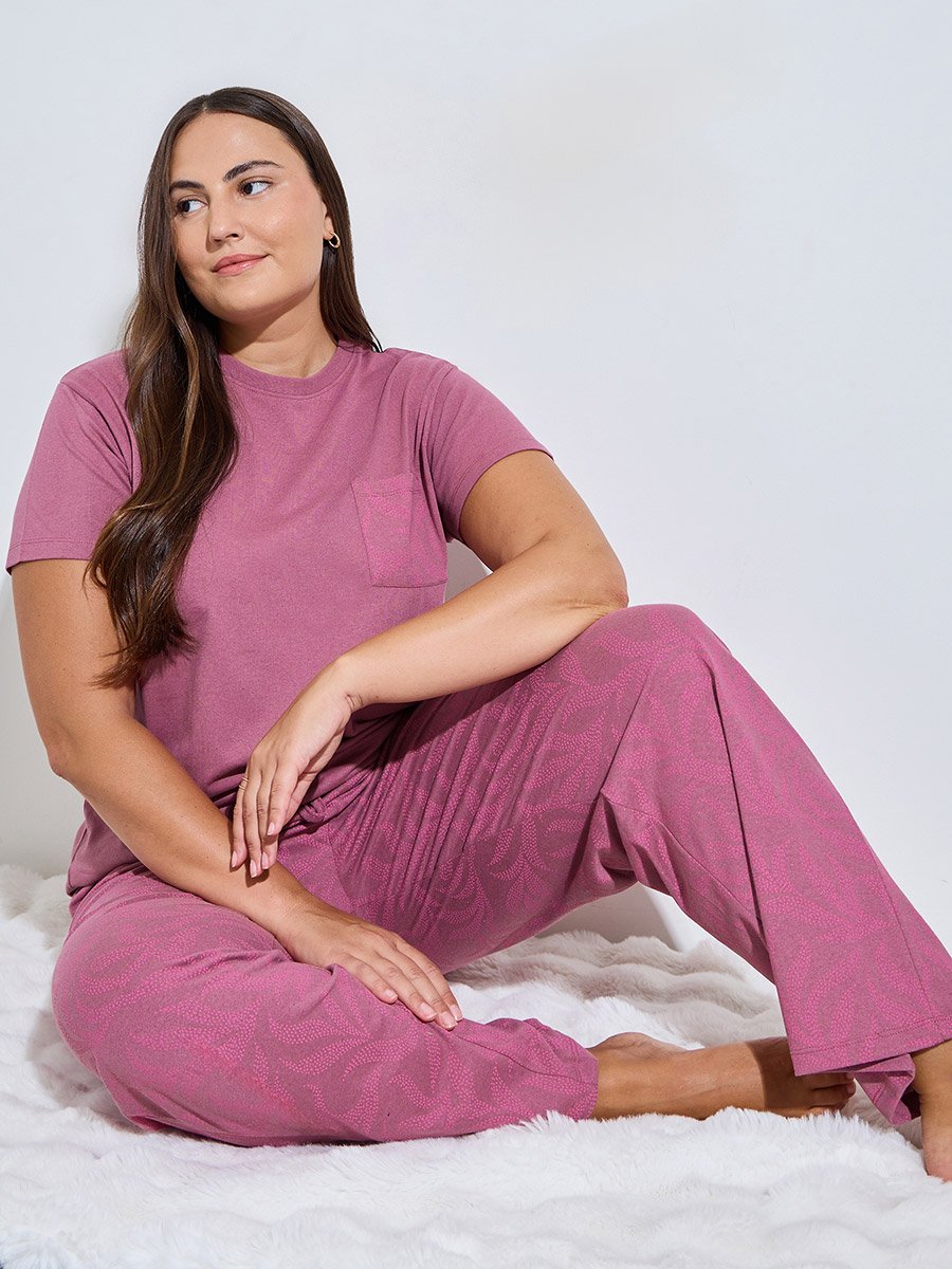 Plus Size Palm Pocket Print T-Shirt and Pyjama Set
