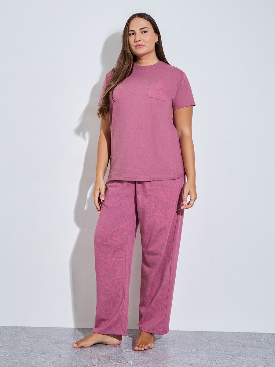 Plus Size Palm Pocket Print T-Shirt and Pyjama Set