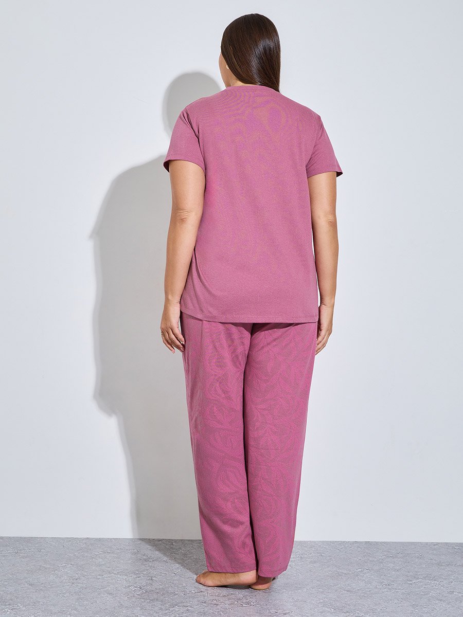 Plus Size Palm Pocket Print T-Shirt and Pyjama Set