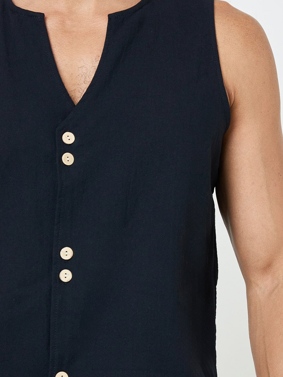 Men Linen Blend Button-Up Vest