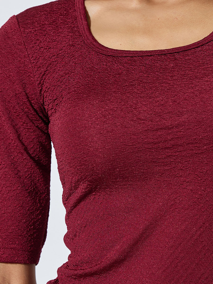 Burgundy Textured Square Neck Knit Top