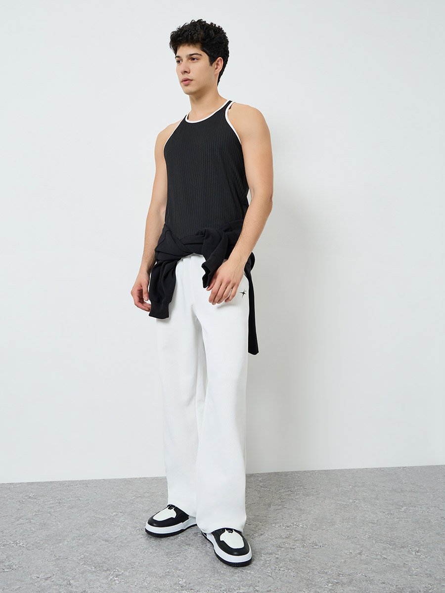 Men Black Ribbed Tank Top