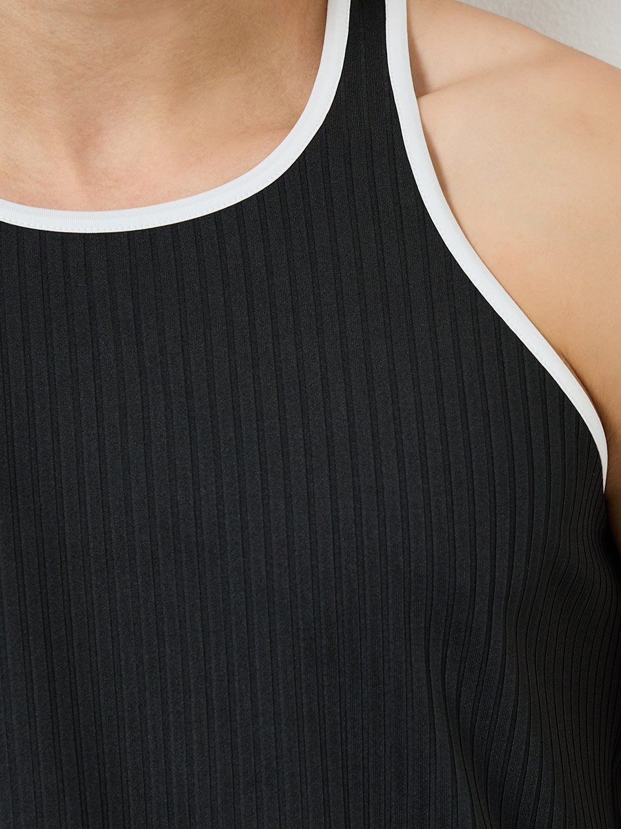 Men Black Ribbed Tank Top