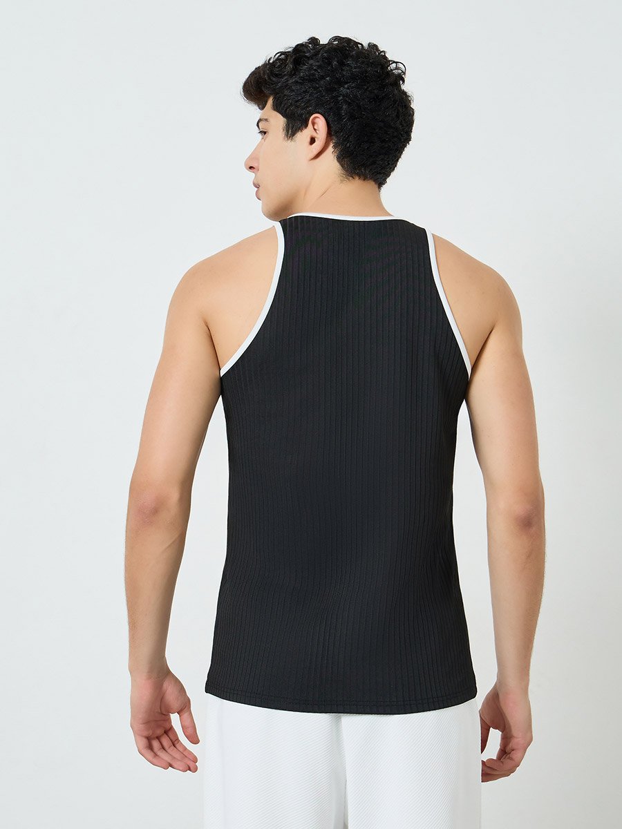 Men Black Ribbed Tank Top