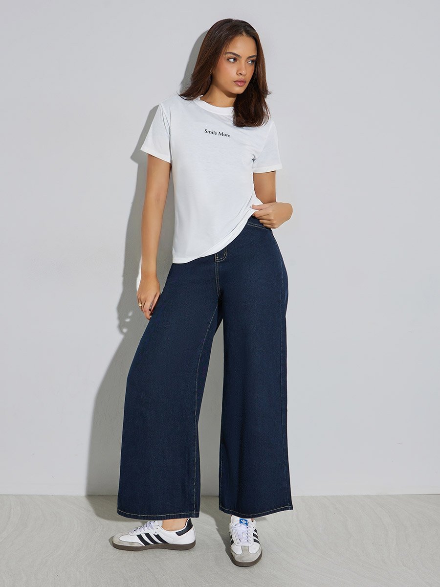 White Slogan Print Regular Fit T-Shirt