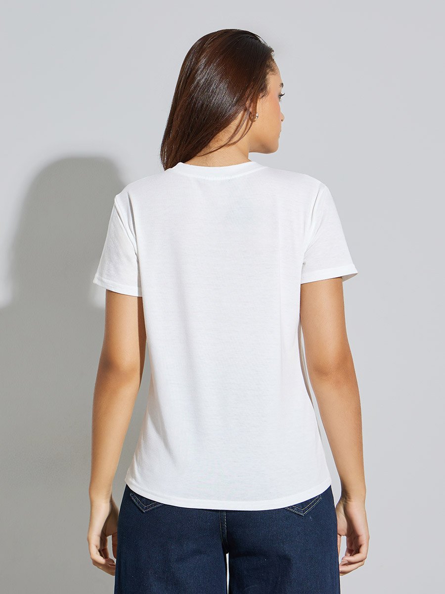 White Slogan Print Regular Fit T-Shirt