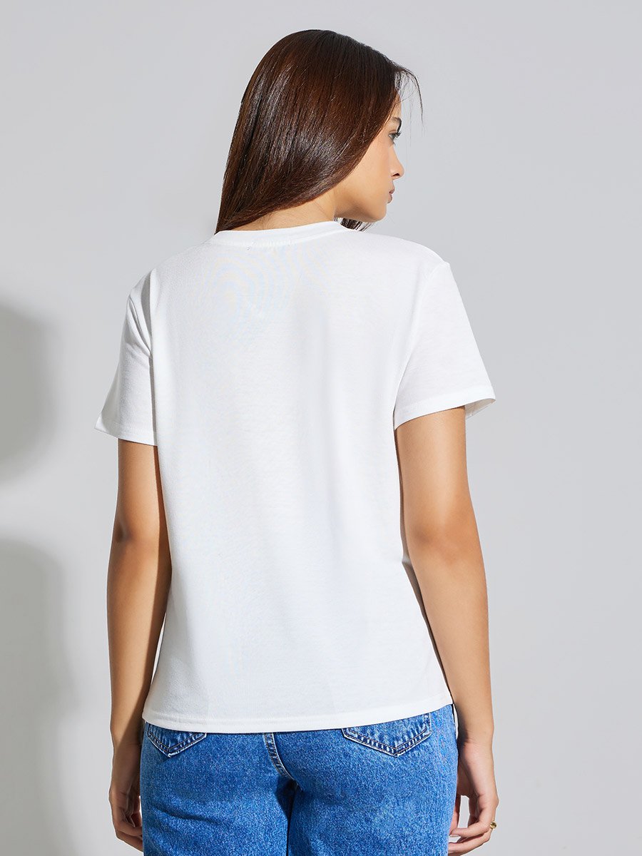 White Slogan Print Regular Fit T-Shirt