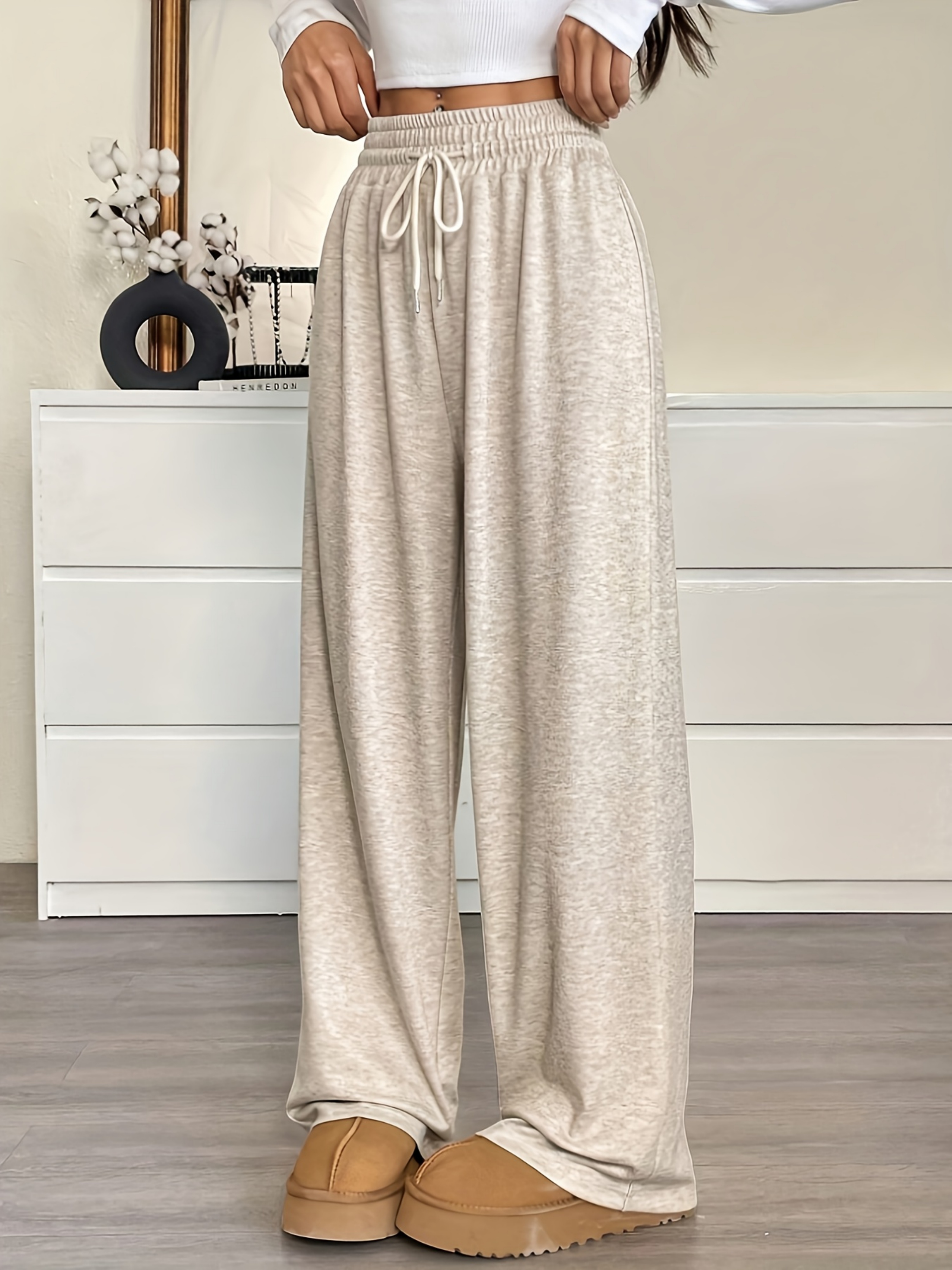 Plus Size Melange Pants with Drawstring