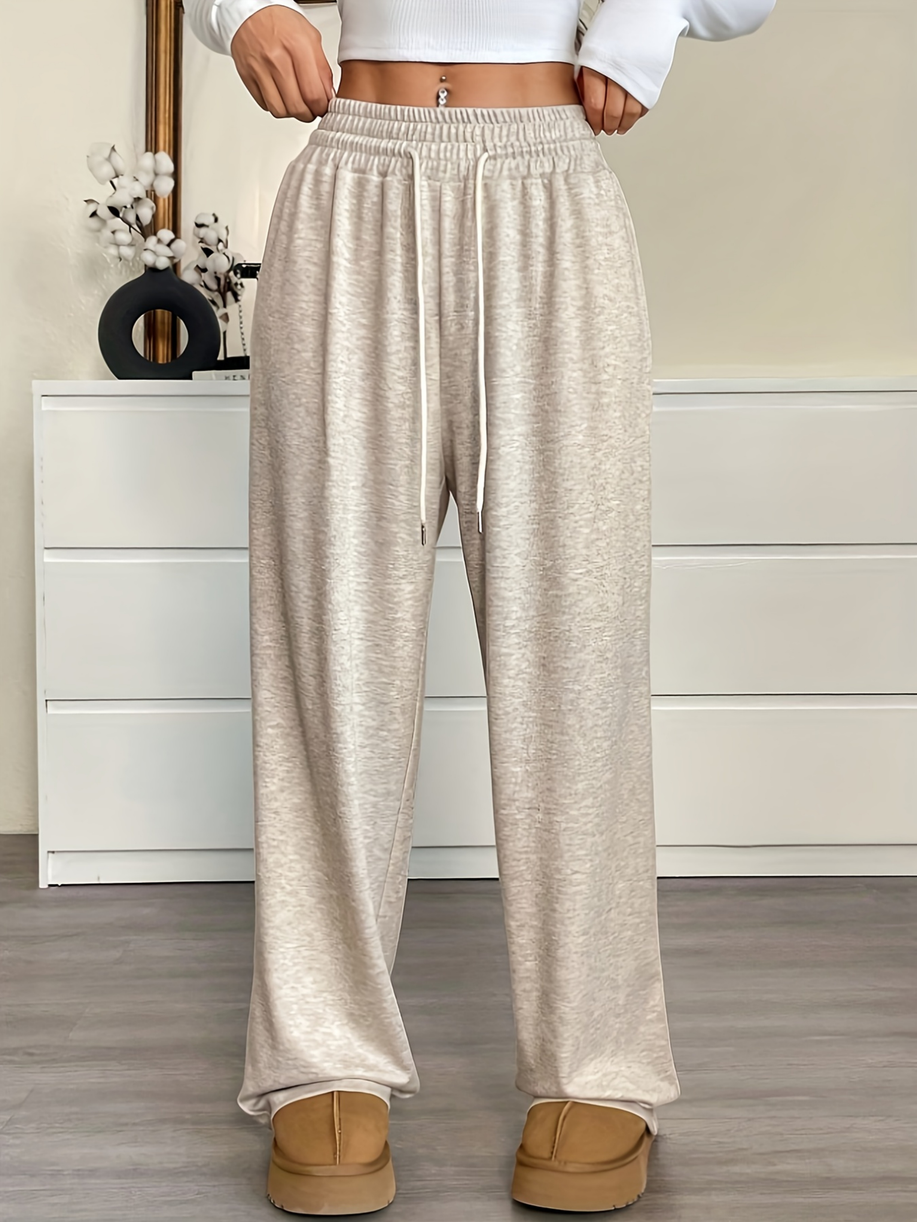 Plus Size Melange Pants with Drawstring