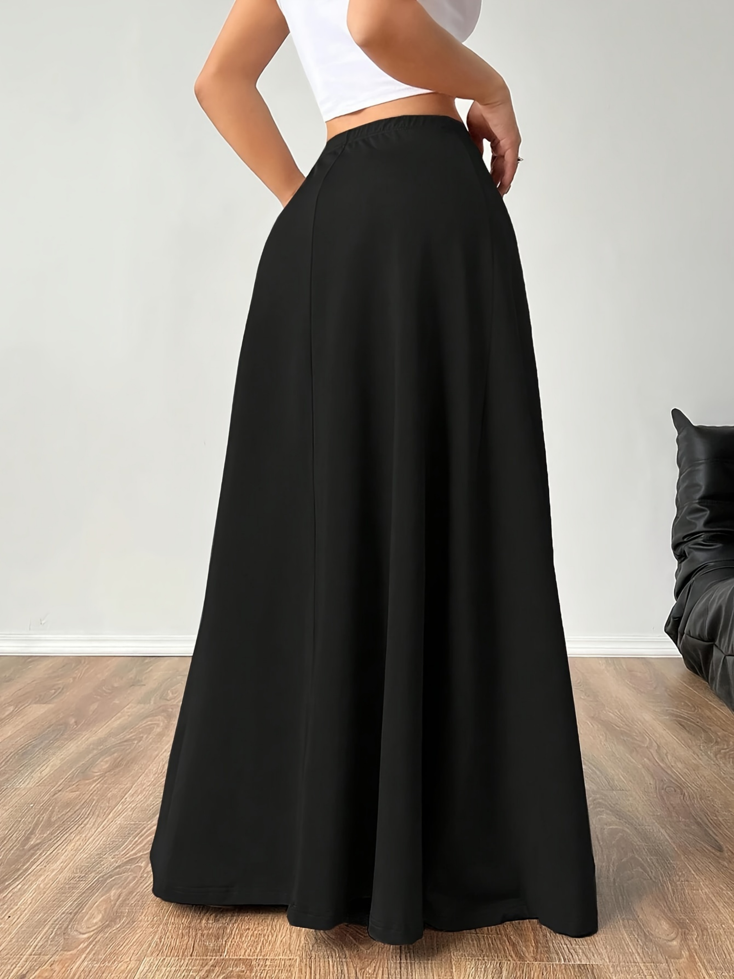 Black Solid A-Line Maxi Skirt