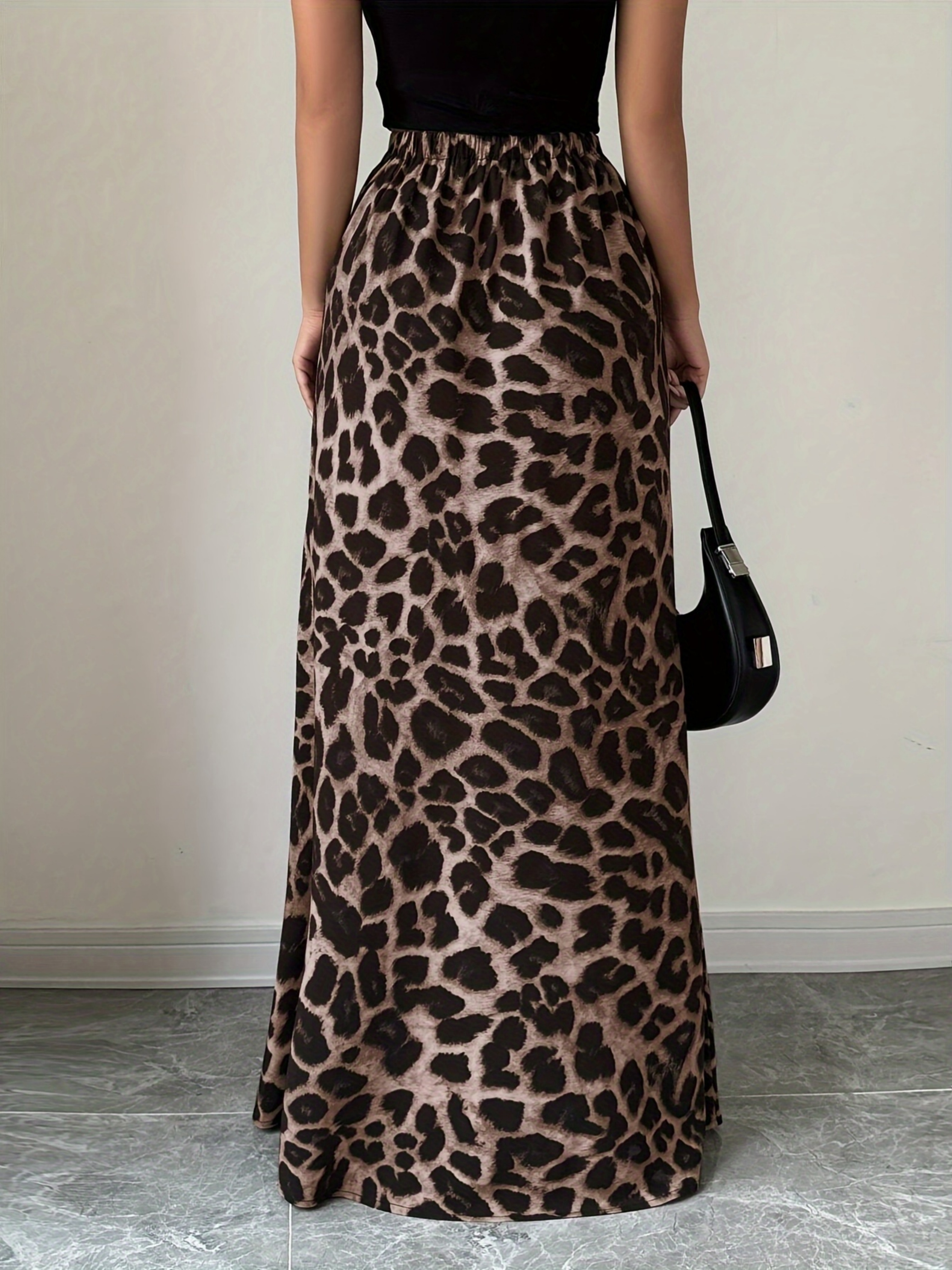 Brown Leopard Print A-Line Maxi Skirt