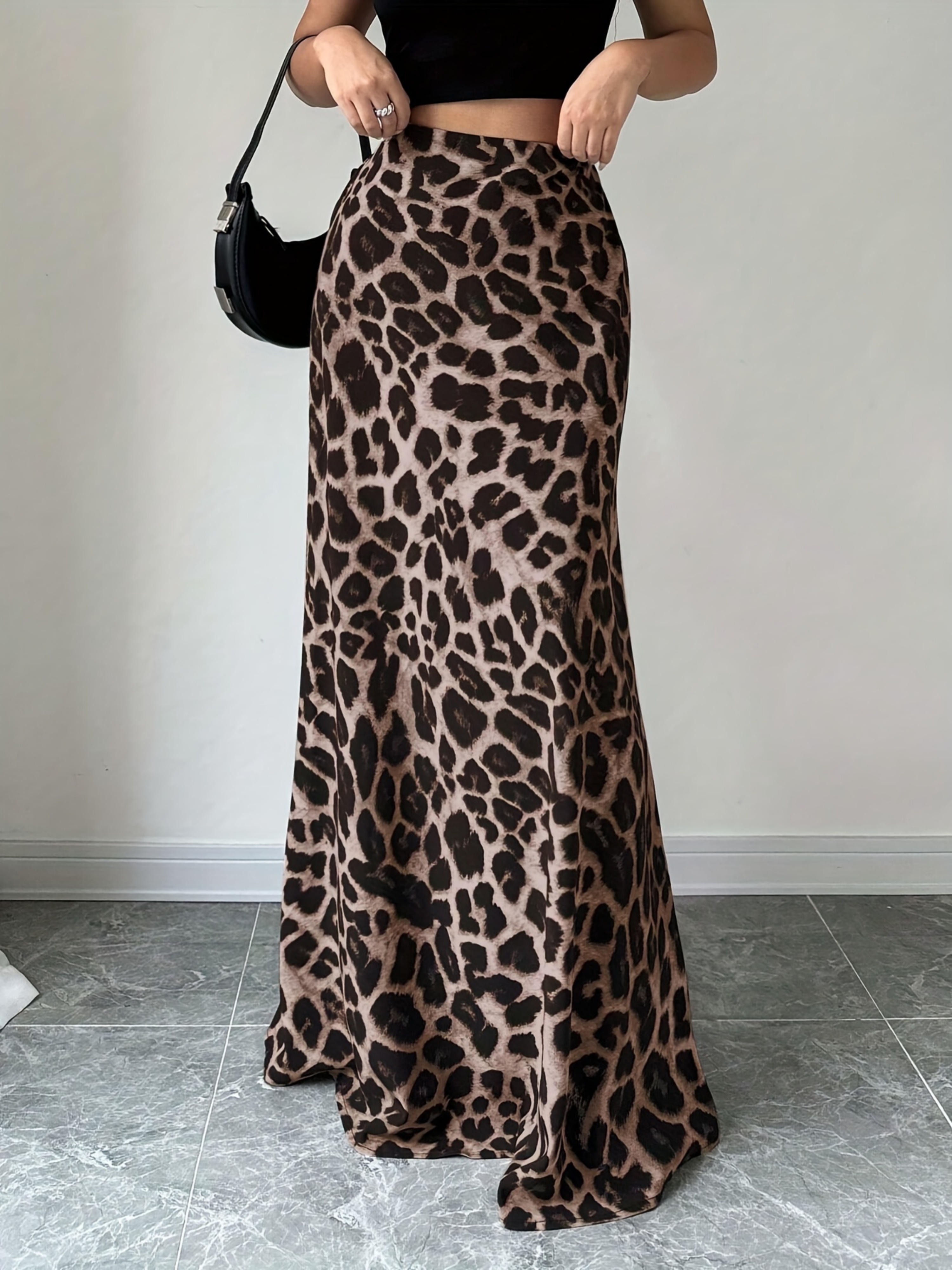 Brown Leopard Print A-Line Maxi Skirt