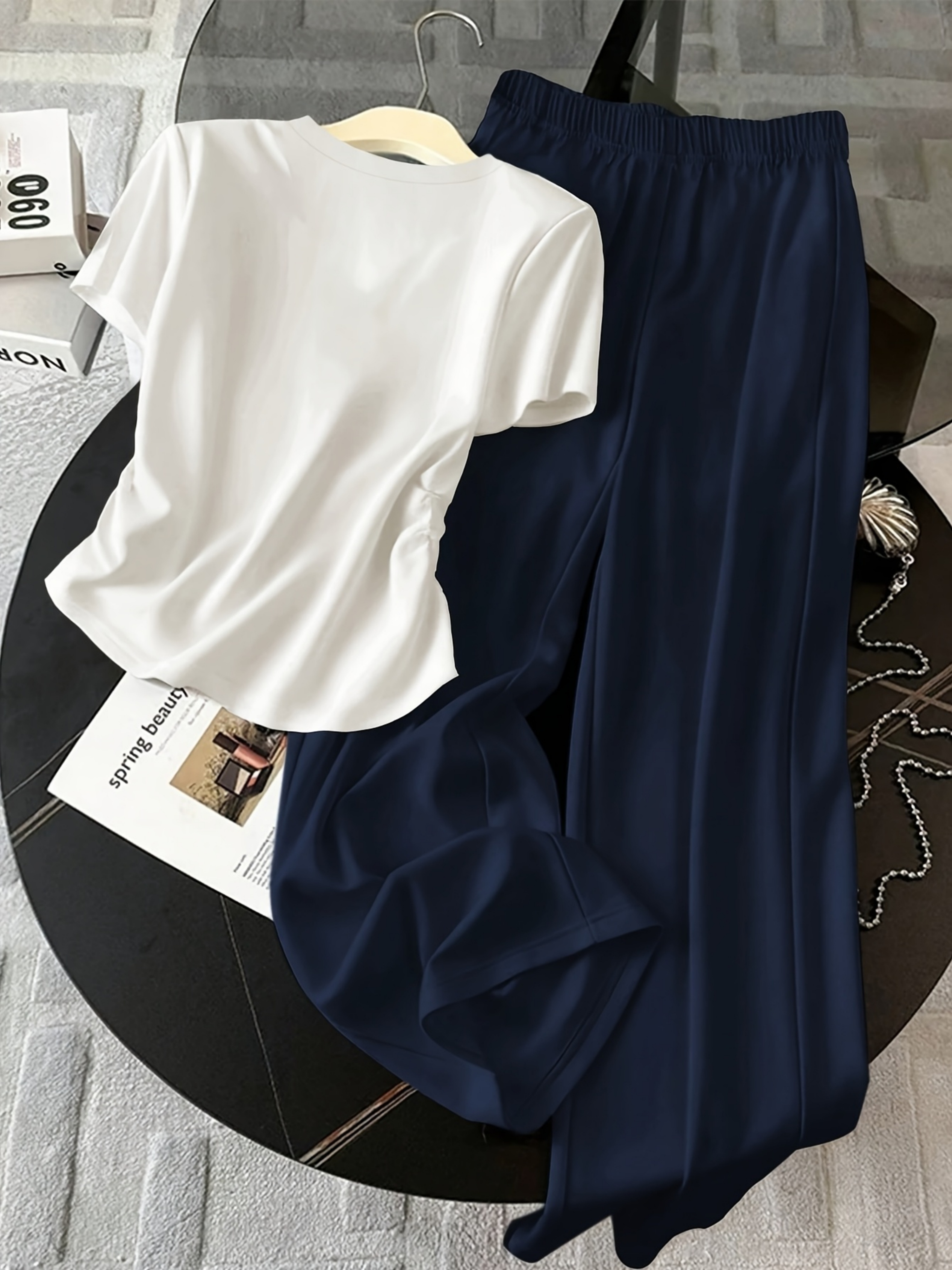 Solid Round Neck Slim Fit T-Shirt and Pants Co-Ords