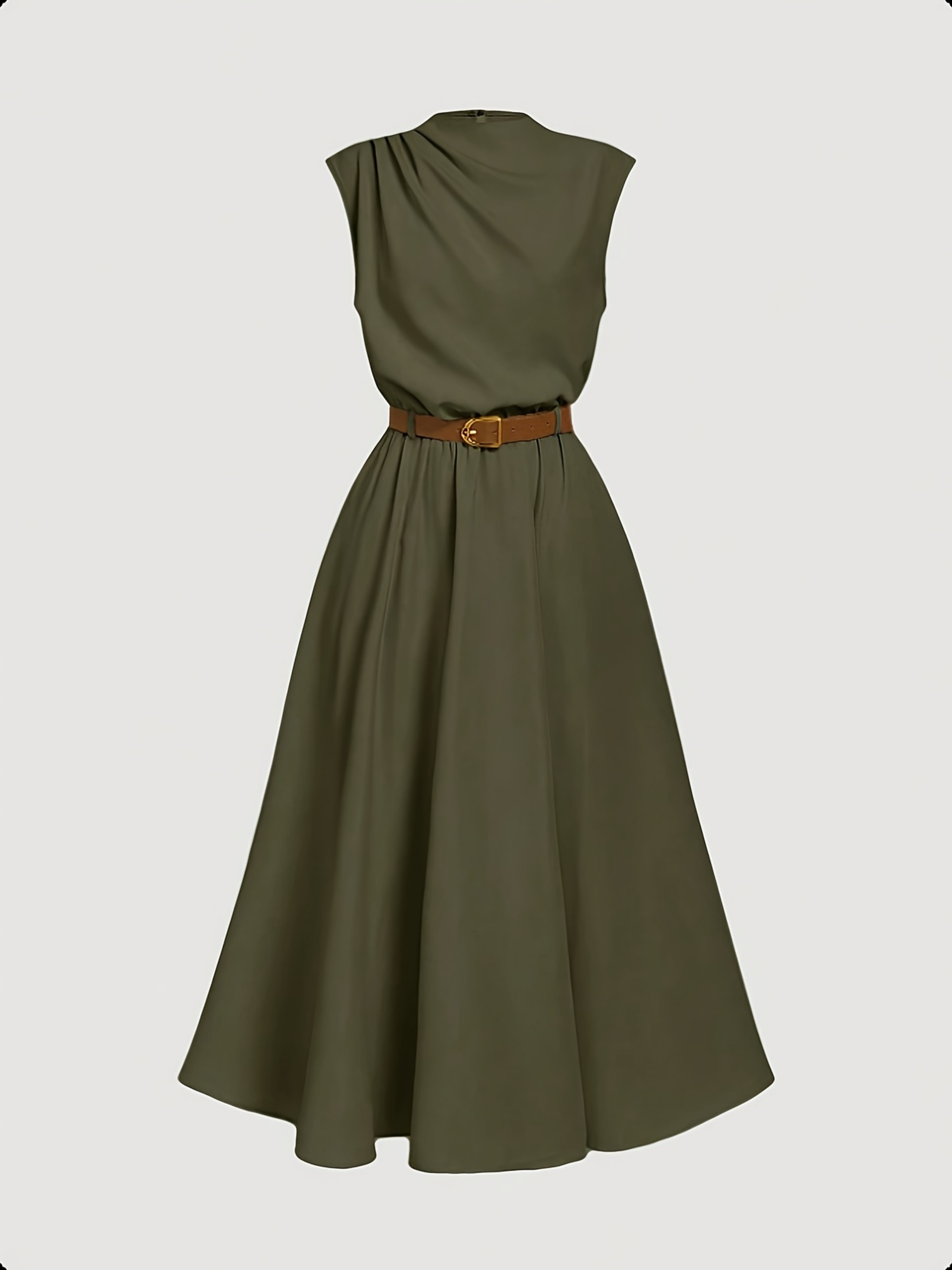 Olive Sleeveless A-Line Midi Dress
