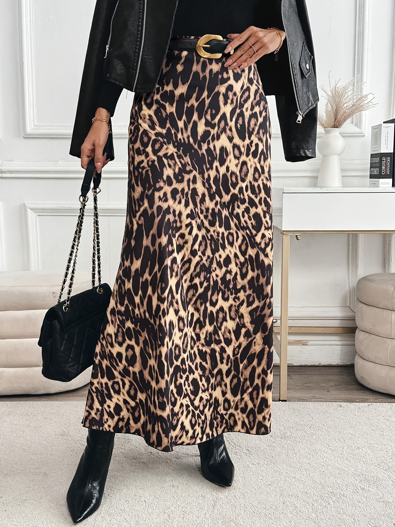 Leopard Print A-Line Midi Skirt