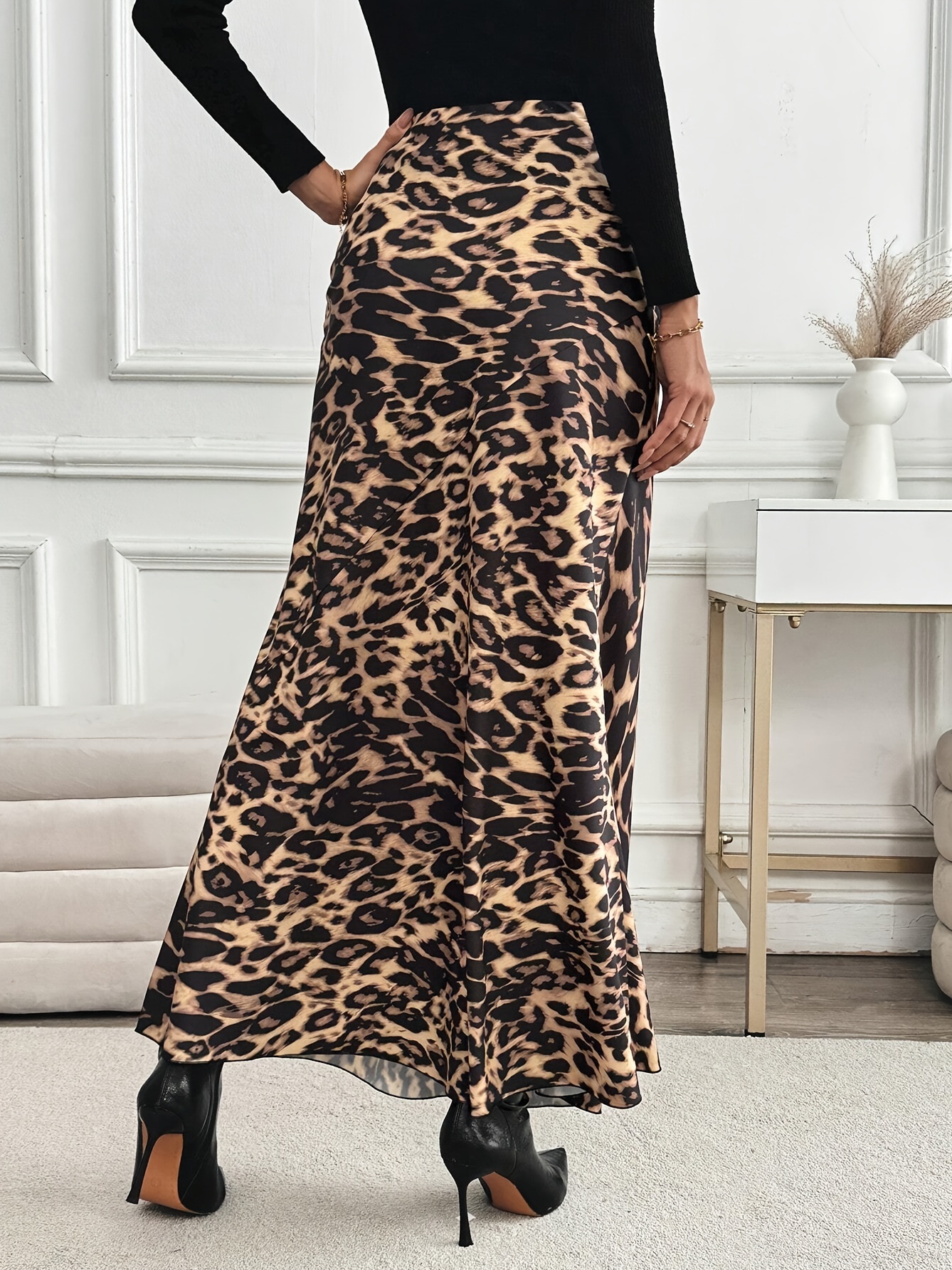 Leopard Print A-Line Midi Skirt