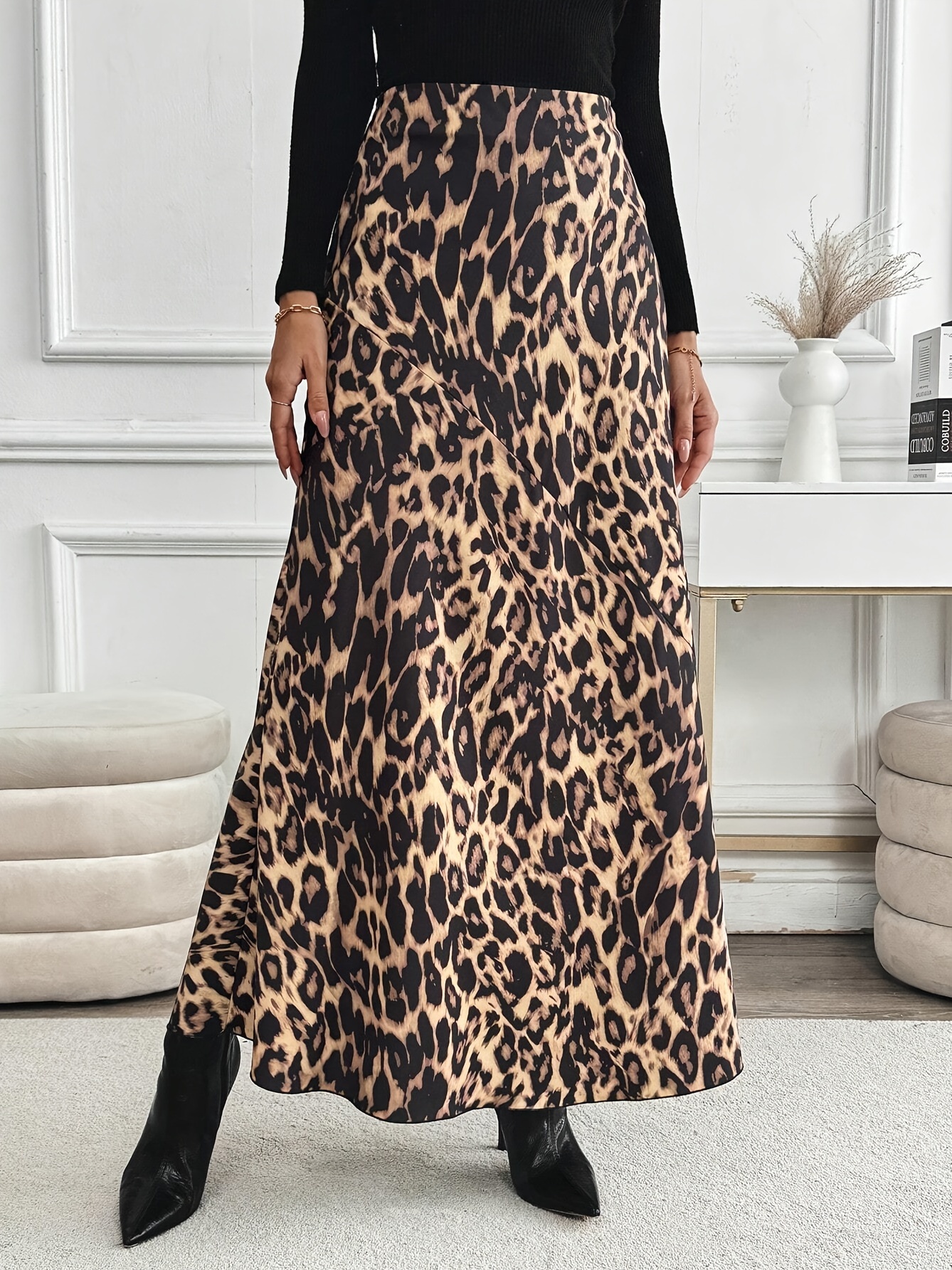 Leopard Print A-Line Midi Skirt