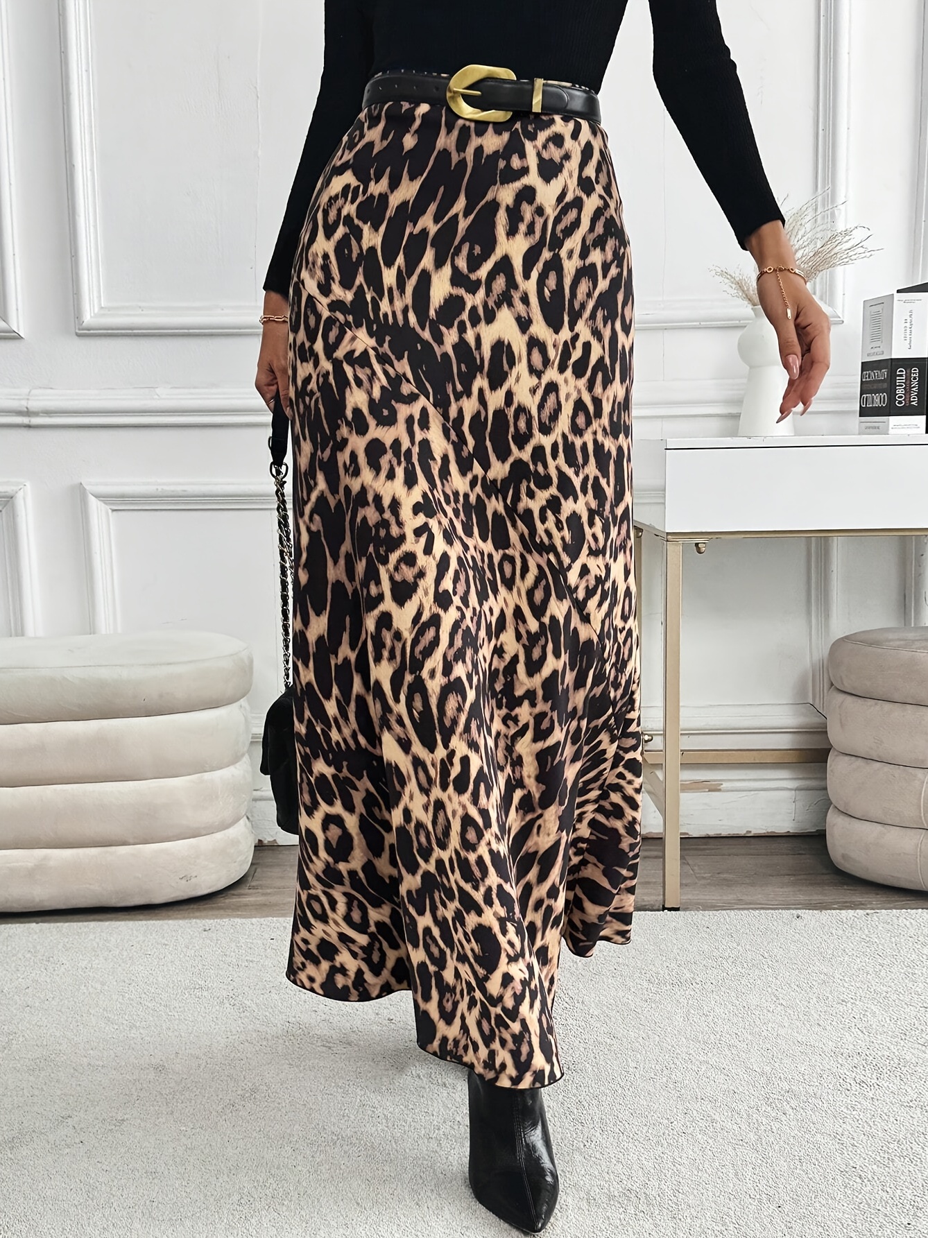 Leopard Print A-Line Midi Skirt