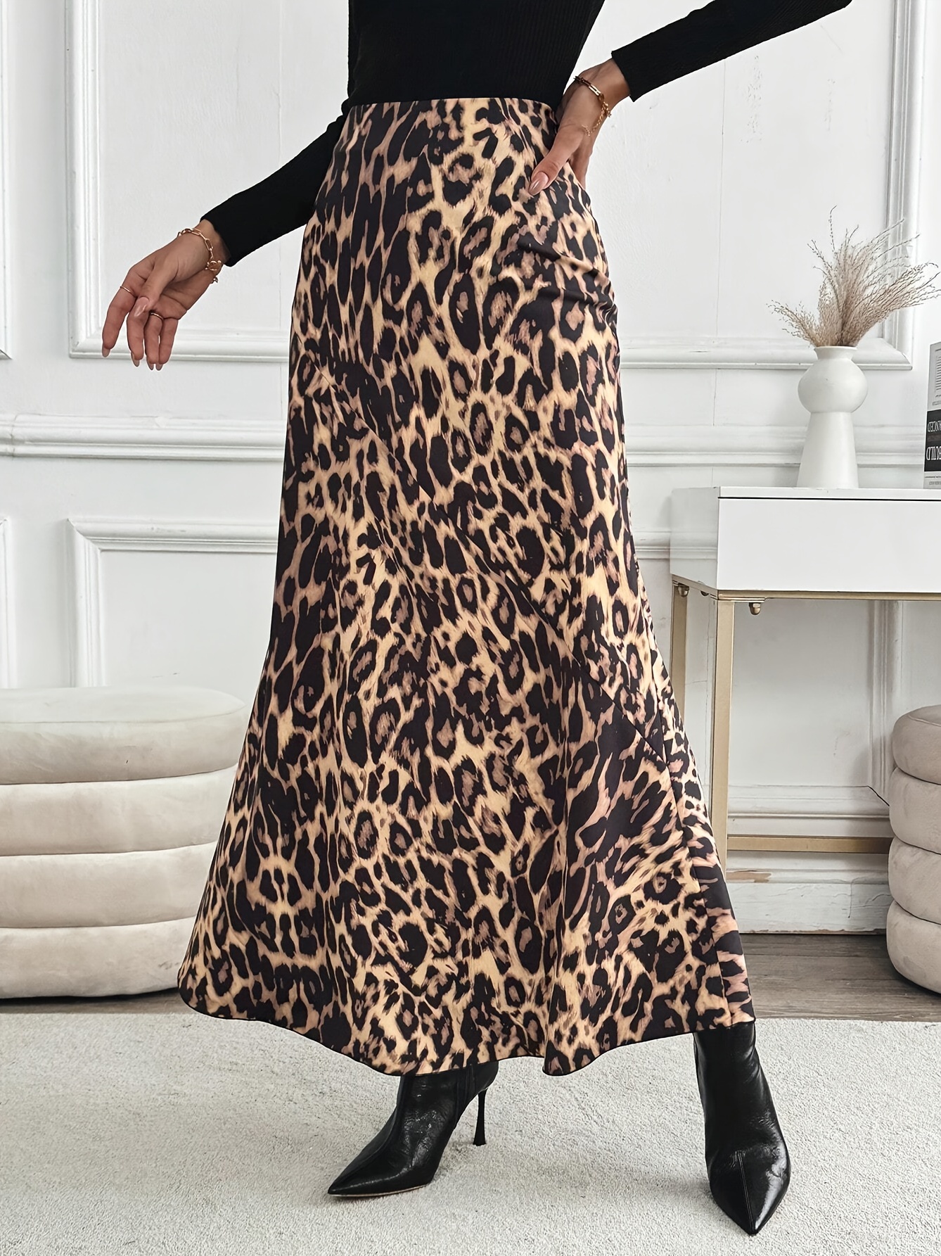 Leopard Print A-Line Midi Skirt