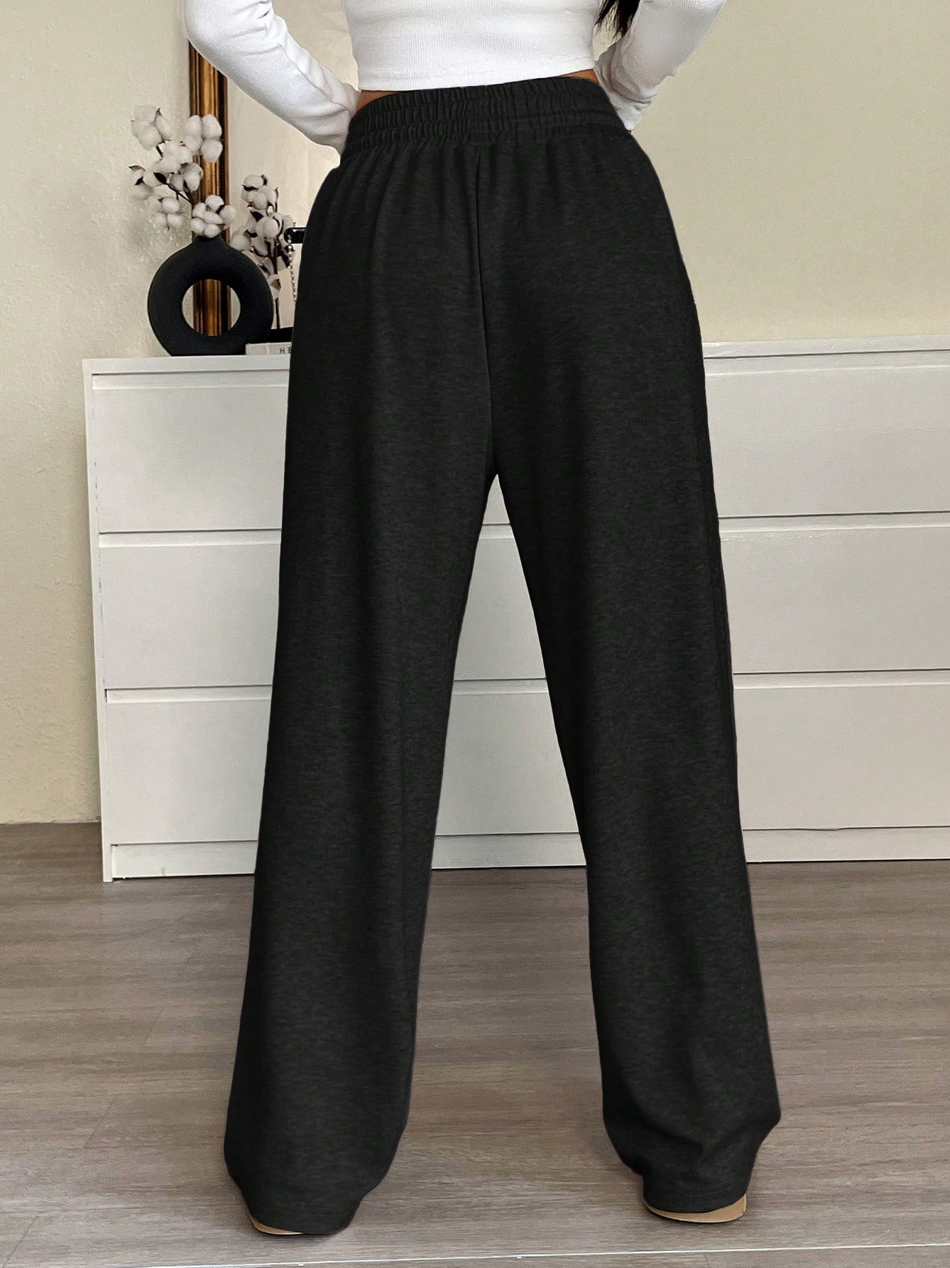 Black Wide Leg Pants with Drawstring