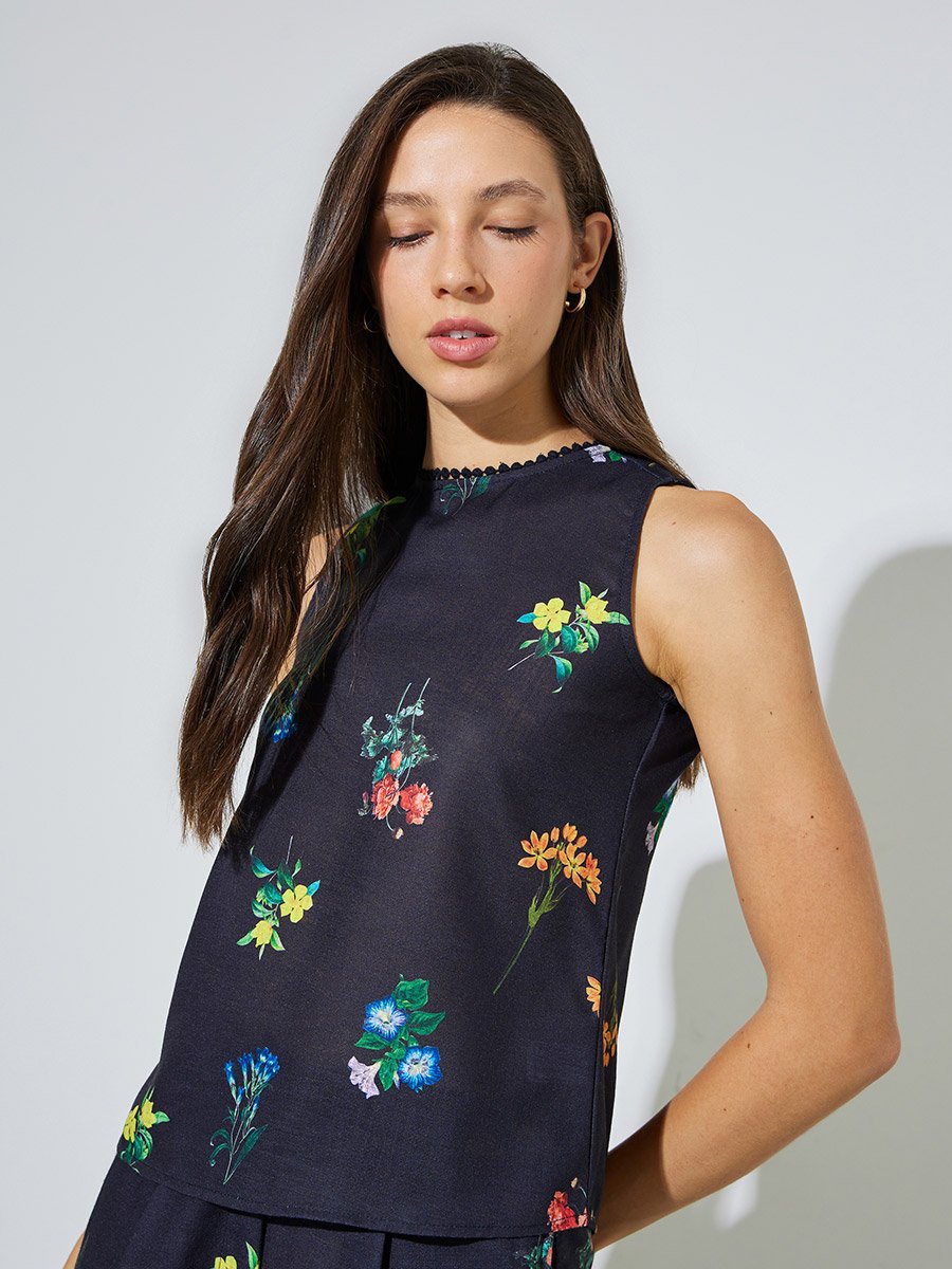 Black Floral Print Top and Wide Leg Pants Co-ord Set