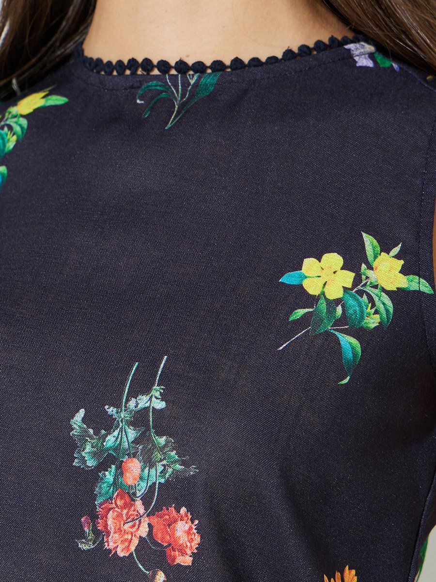 Black Floral Print Top and Wide Leg Pants Co-ord Set