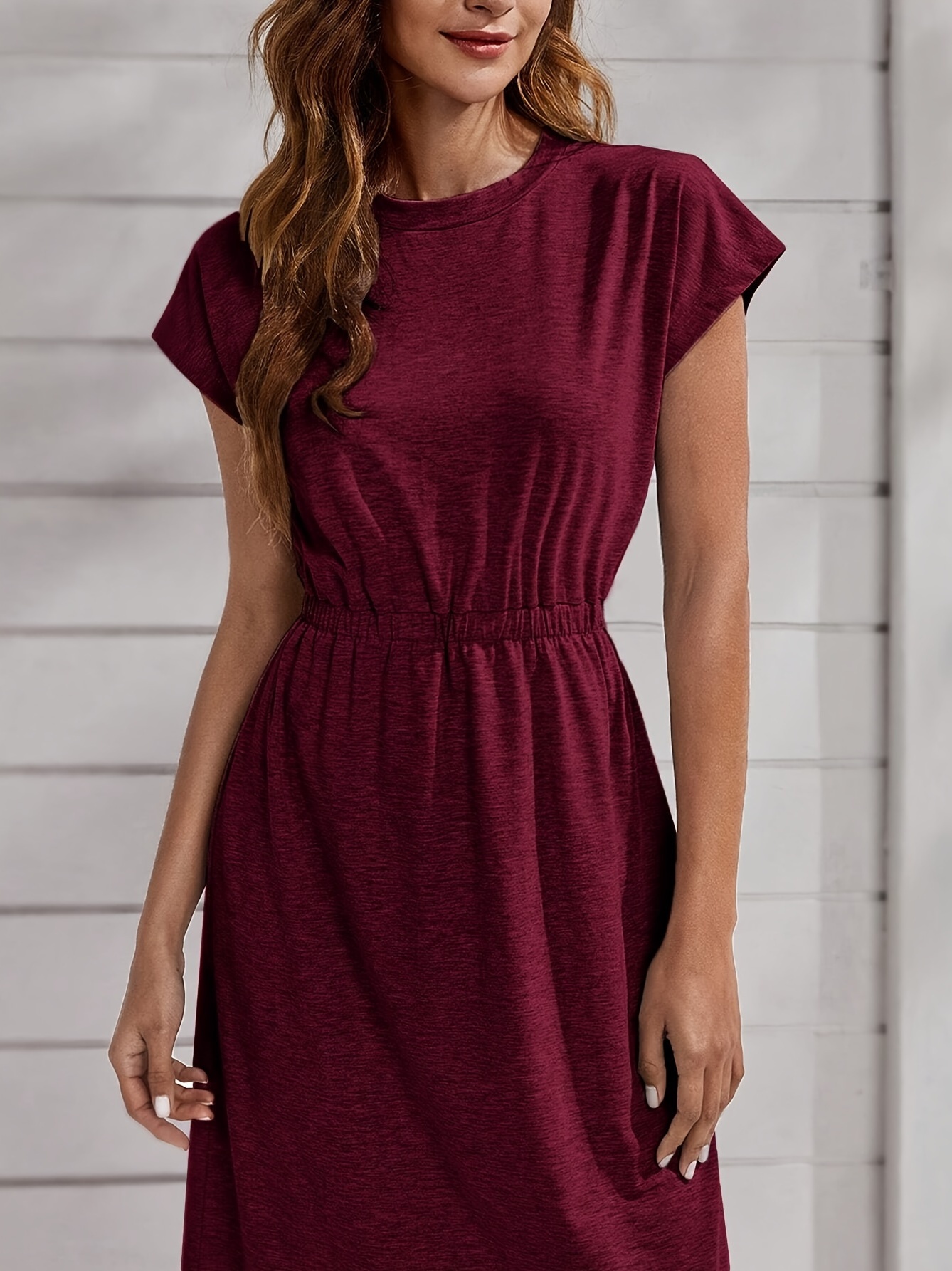 Burgundy Solid T-Shirt Midi Dress