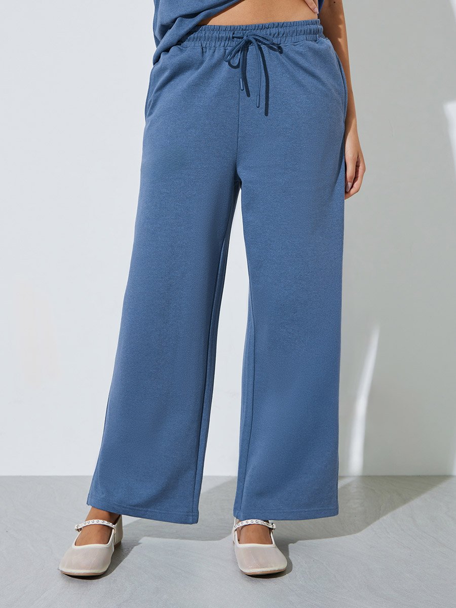 Blue Text Print Cotton Blend T-Shirt and Joggers Co-ord Set