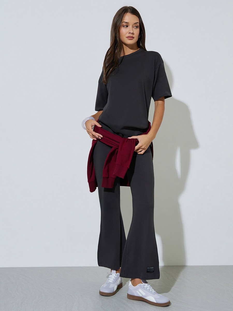 Charcoal Badge Detail T-Shirt and Flared Leggings Co-ord Set