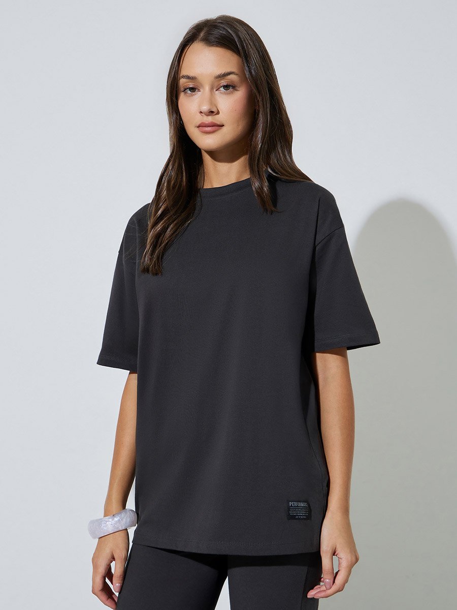 Charcoal Badge Detail T-Shirt and Flared Leggings Co-ord Set