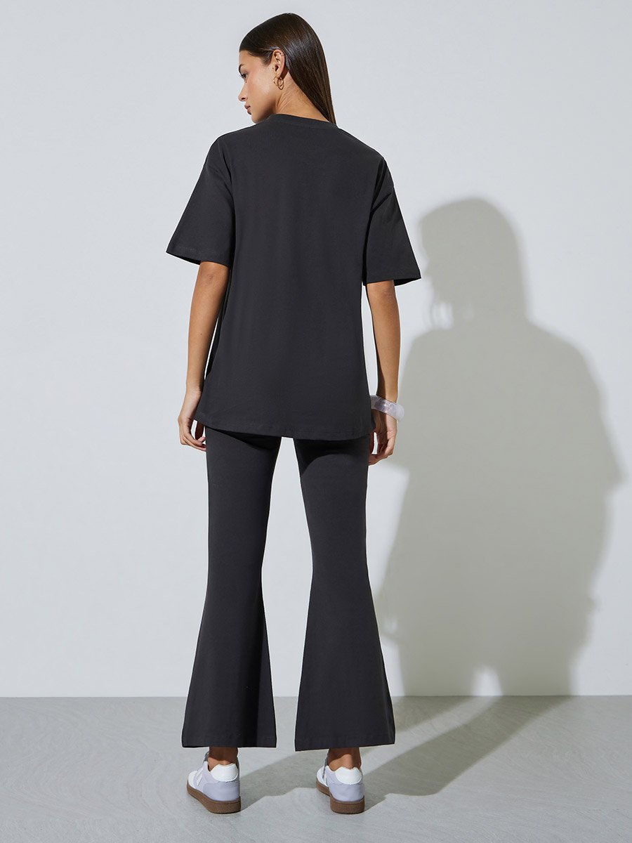 Charcoal Badge Detail T-Shirt and Flared Leggings Co-ord Set