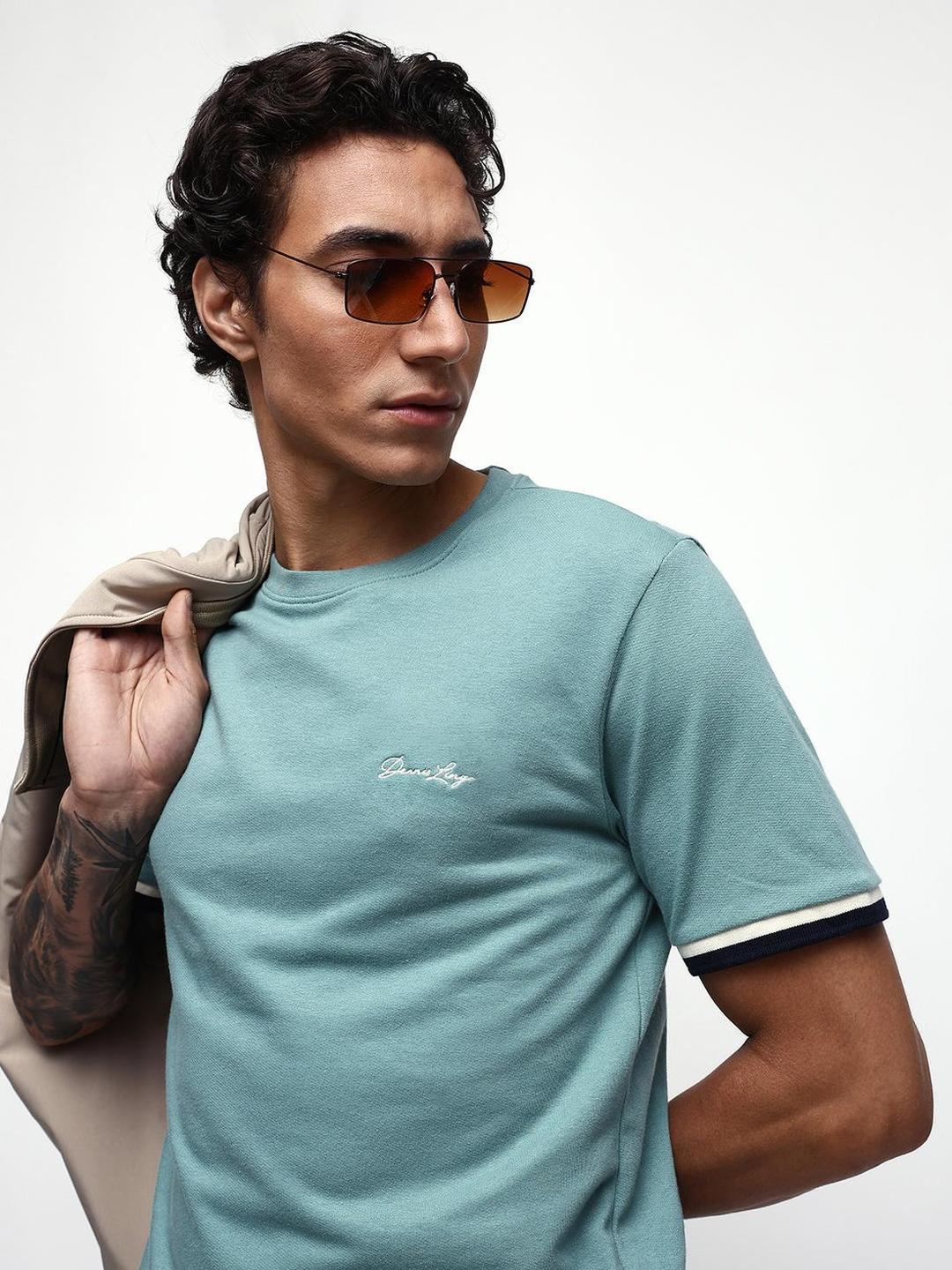 Men Mineral Blue 100% Cotton Relaxed T-Shirt