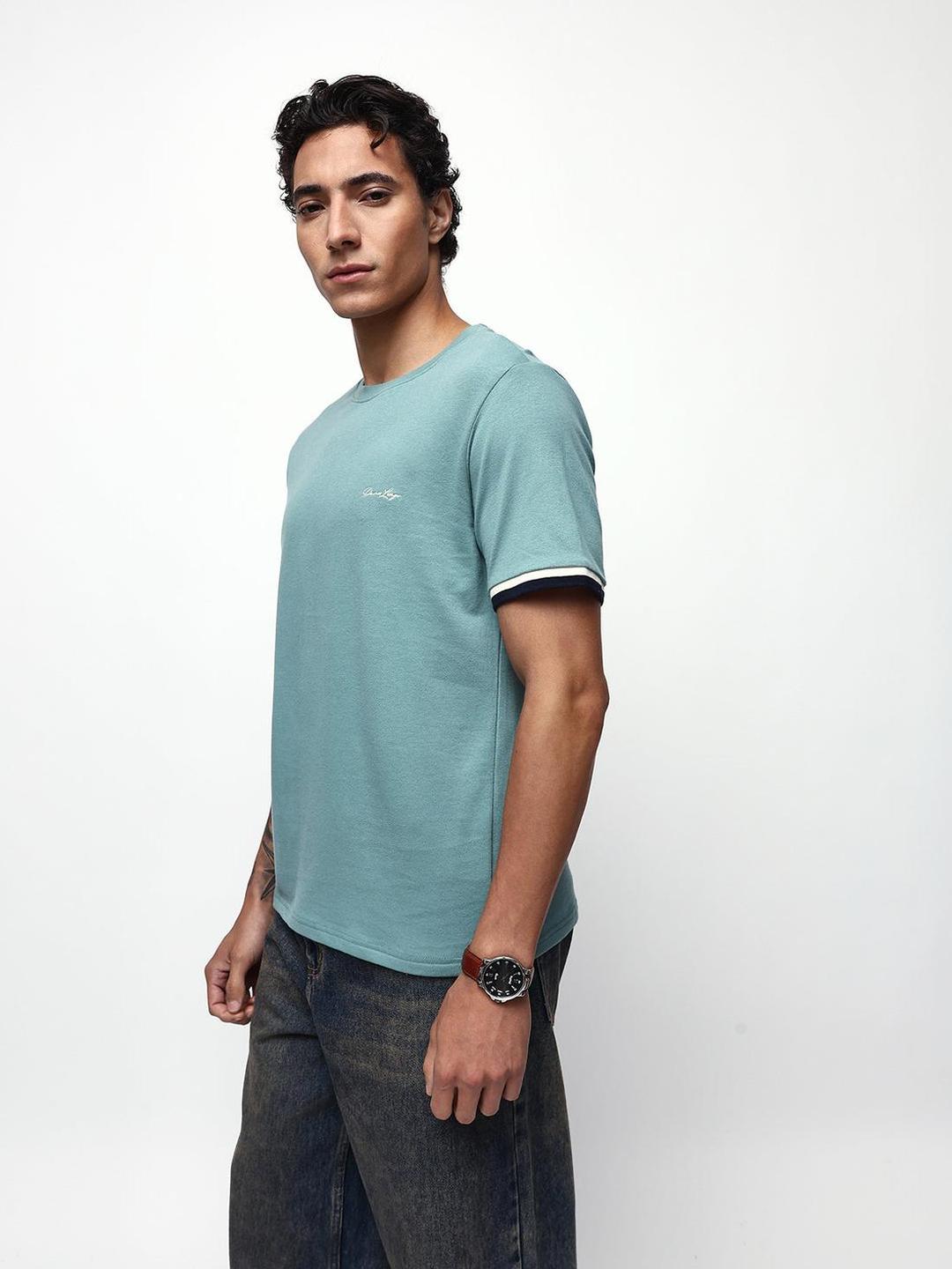 Men Mineral Blue 100% Cotton Relaxed T-Shirt
