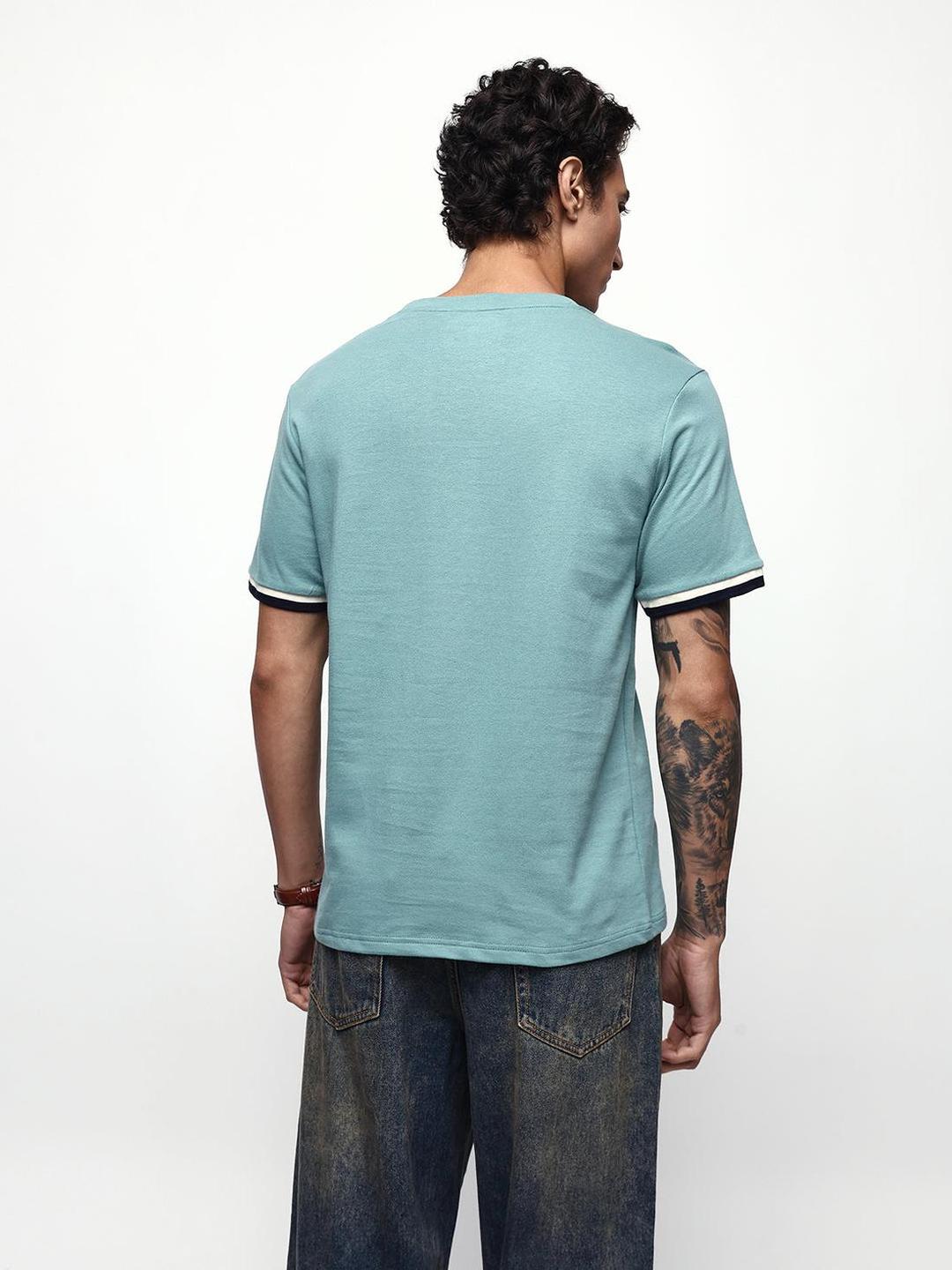 Men Mineral Blue 100% Cotton Relaxed T-Shirt