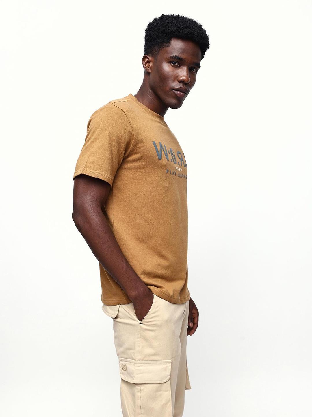 Men Bistre Cotton Relaxed T-Shirt