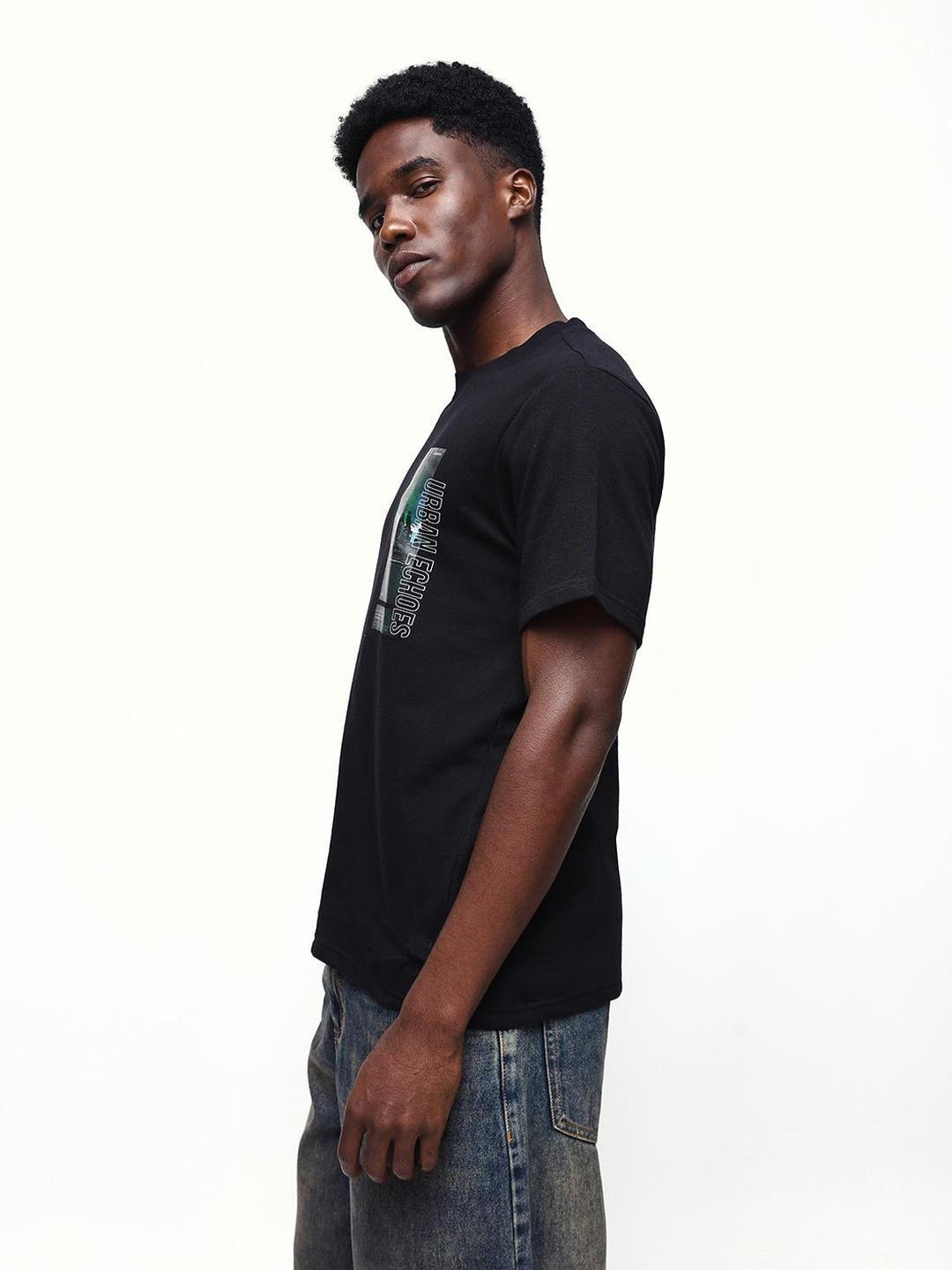 Men Black Cotton Relaxed T-Shirt