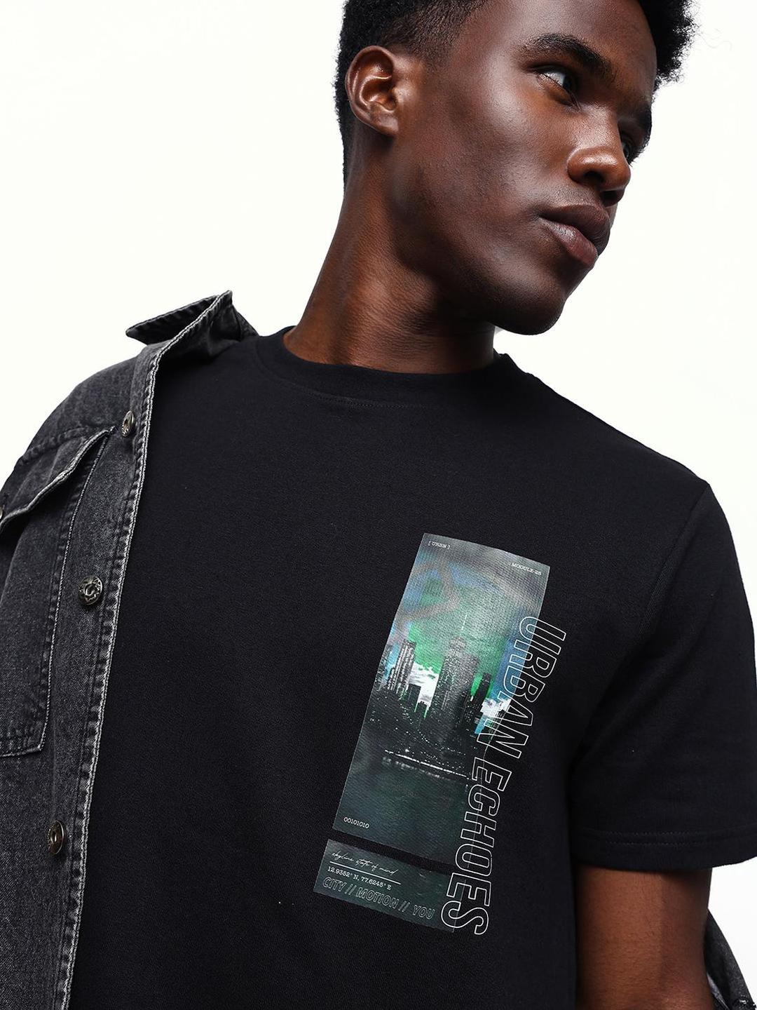 Men Black Cotton Relaxed T-Shirt