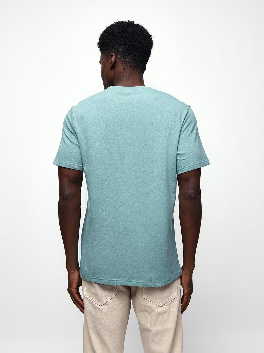 Men Mineral Blue Cotton Relaxed T-Shirt
