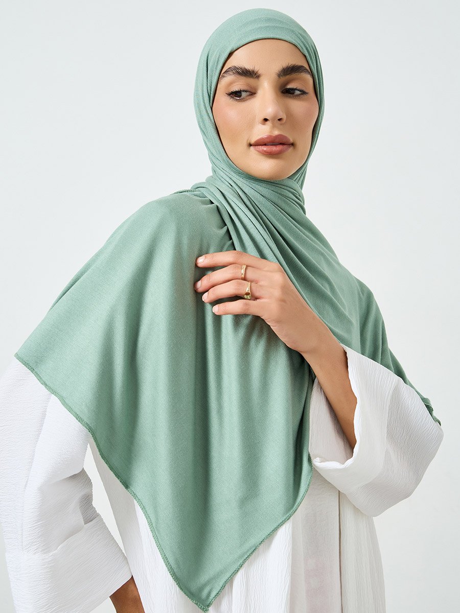 Green Solid Knit Stretch Hijab