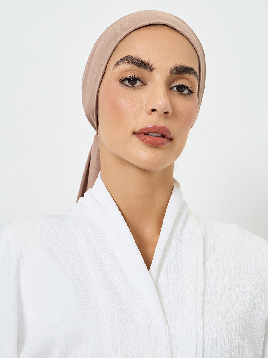 Beige Pleated Tie Solid Hijab