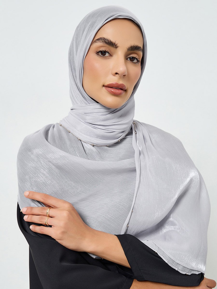 Grey Solid Chiffon Silk Look Hijab