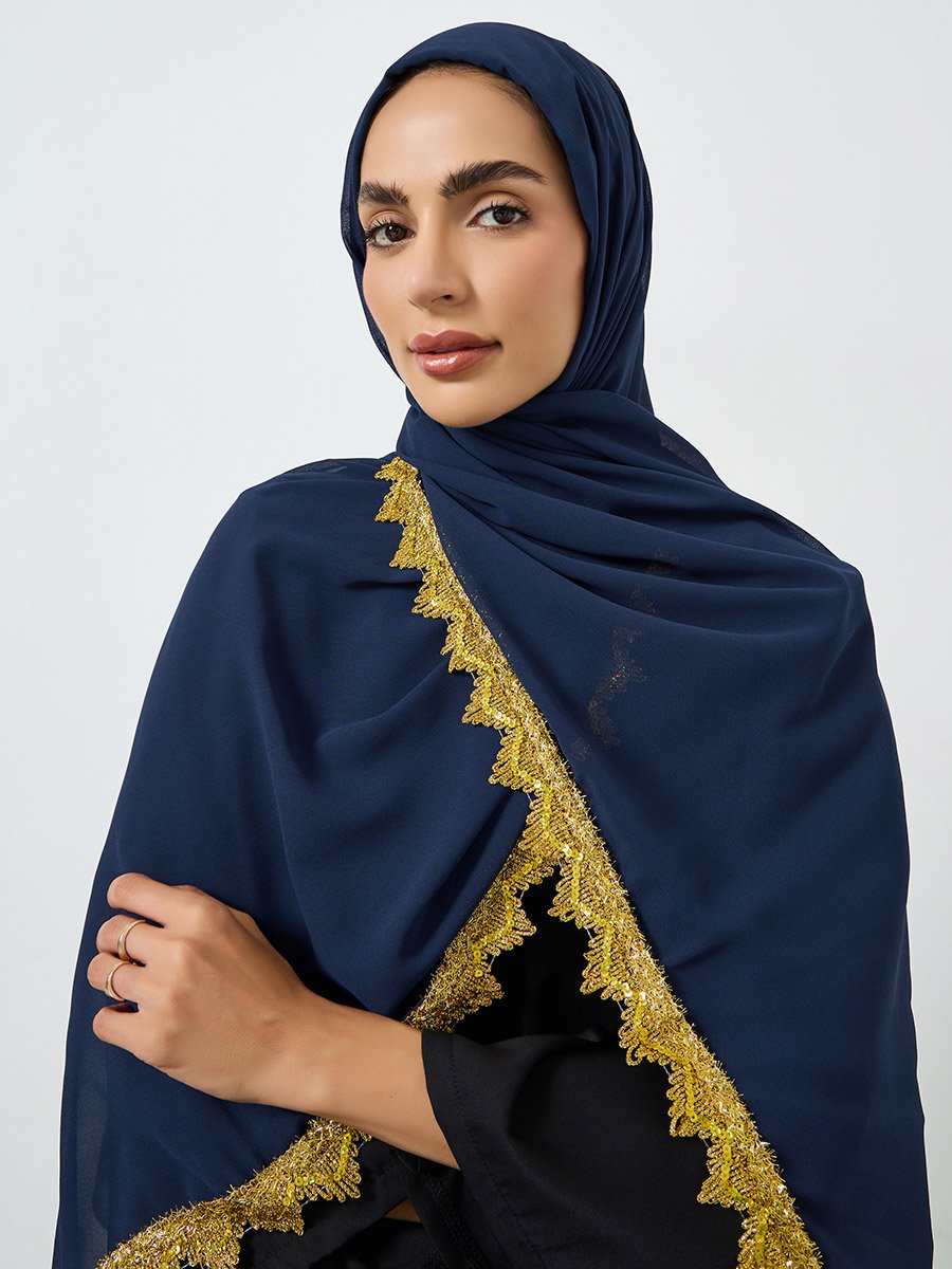 حجاب شيفون بحواف دانتيل