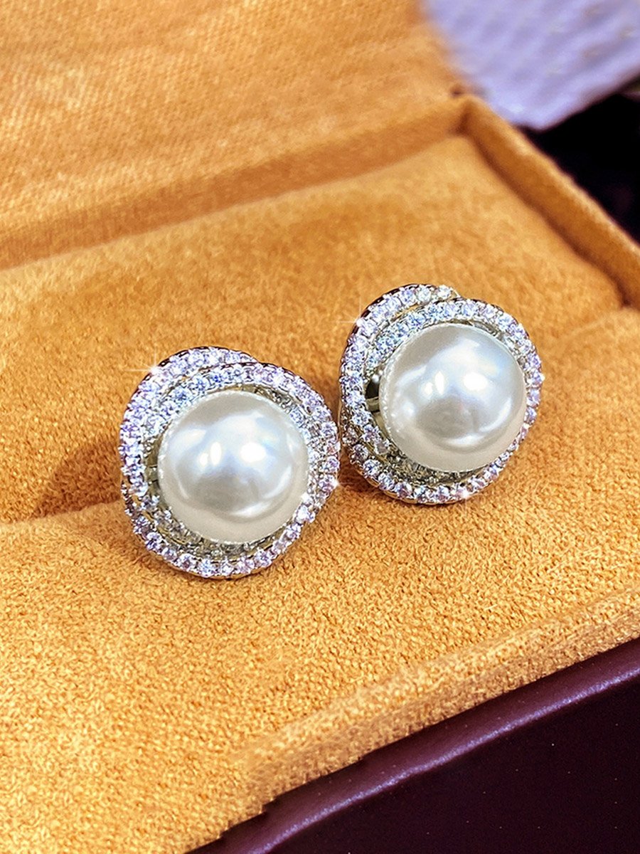Silver Pearl Stud Earrings