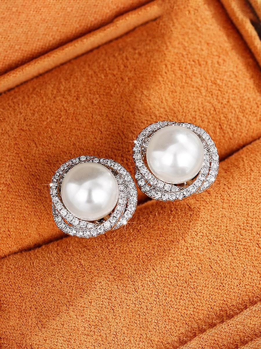 Silver Pearl Stud Earrings